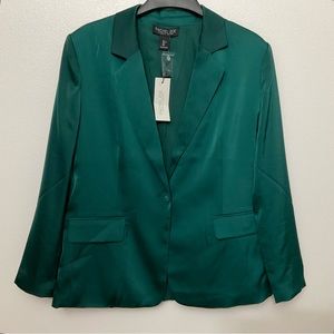 Rachel Zoe women blazer green satin one button size large new